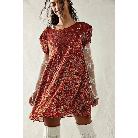 Free People Dresses & Skirts - New Free People Margot Boho Floral Mini Dress $168 X-SMALL Terracotta